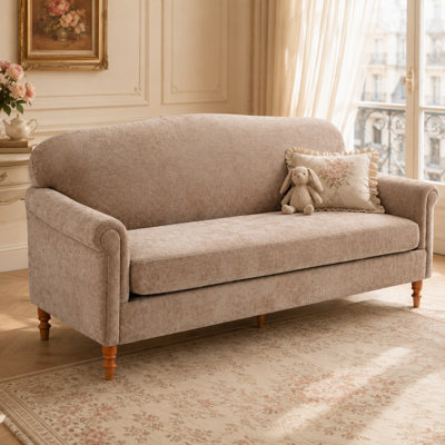 Rovēna Classic French-Inspired Chenille Loveseat with Traditional Rolled Arms, Deep Seating, and Turned Rubberwood Legs