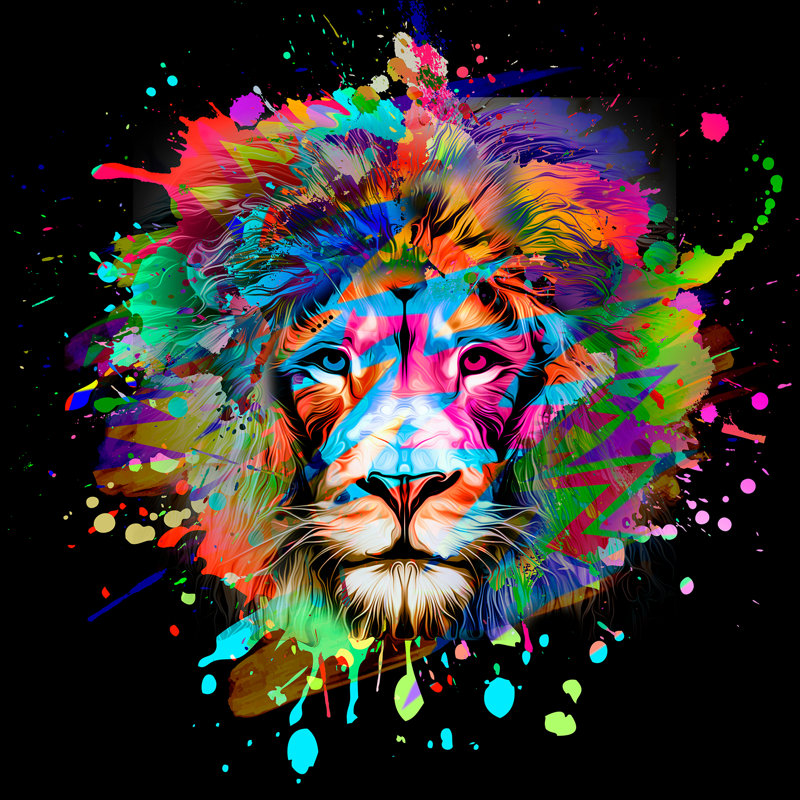 Colourful Lion Head III - No Frame Print on Float Glass, 80cm H x 80cm W x 1.5cm D