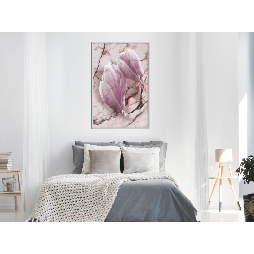 Gerahmtes Poster-Magnolie auf Marmor-Hintergrund