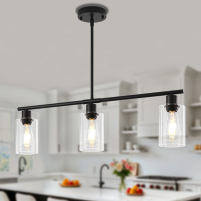 Luminaire suspendu à 3 lumières pour îlot de cuisine moderne avec abat-jour en verre transparent