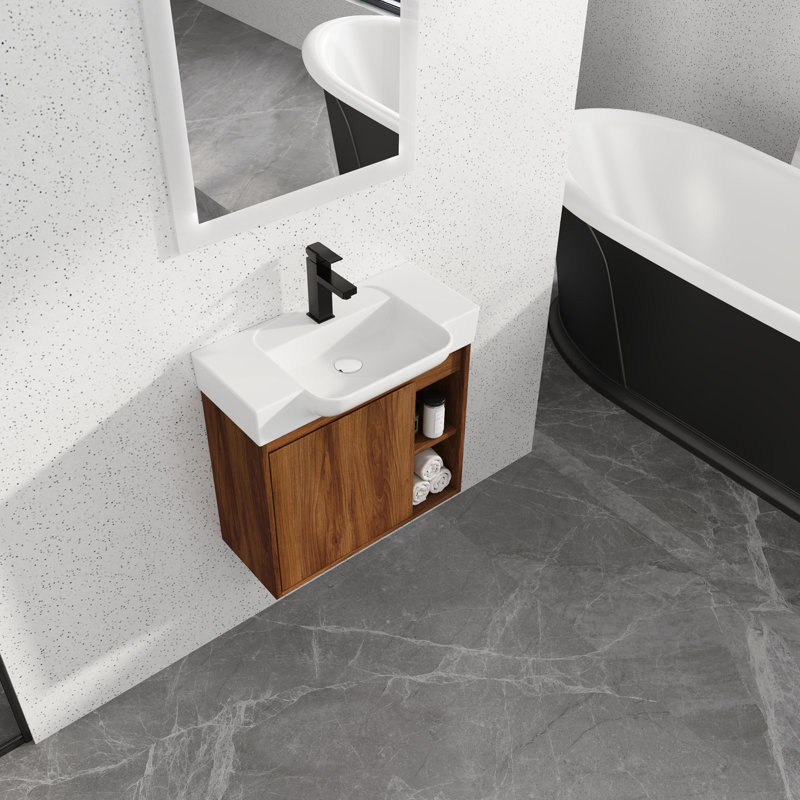 Wall-Mounted Bathroom Vanity with Ceramic Sink