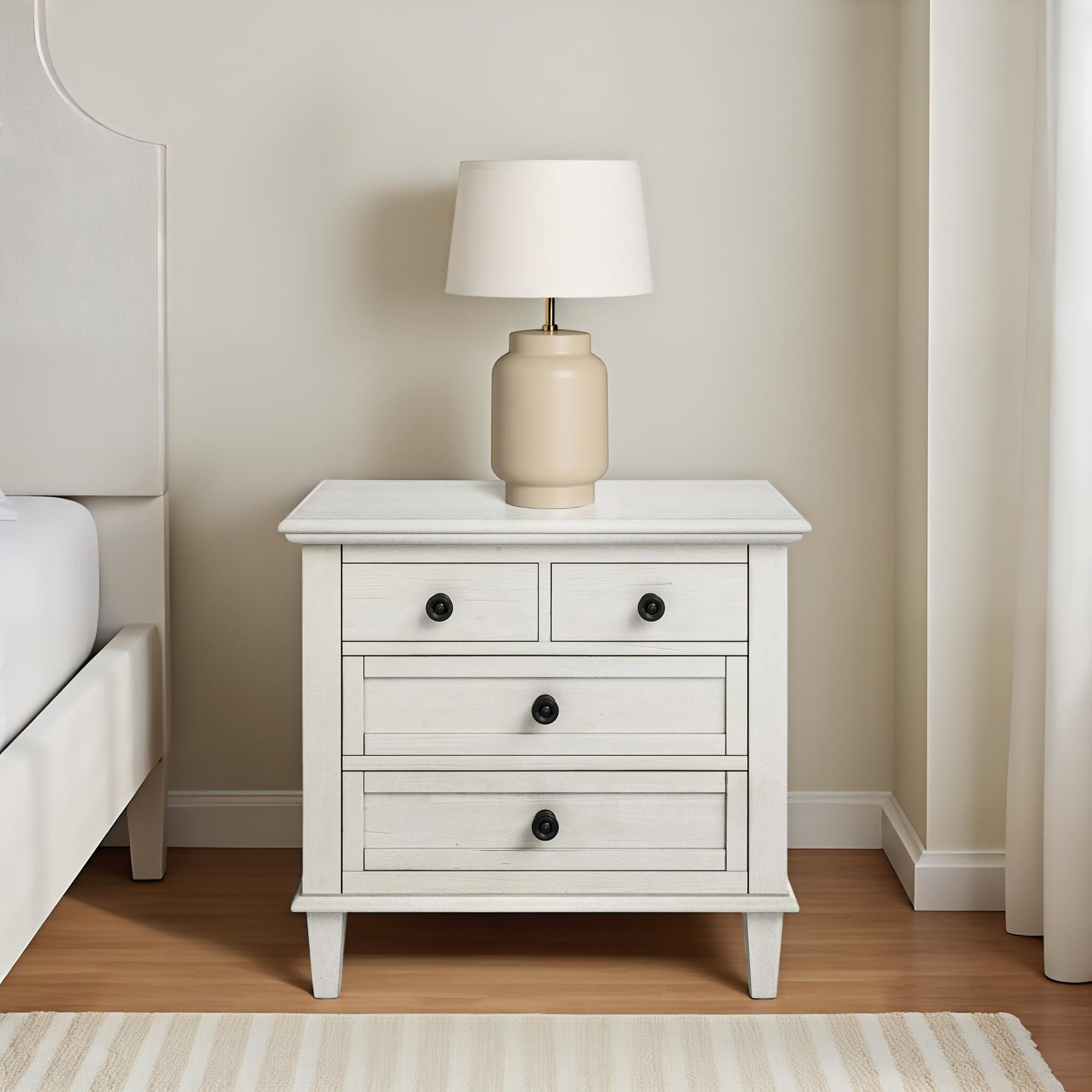 Mykonos 3-Drawer Solid Wood Nightstand in White
