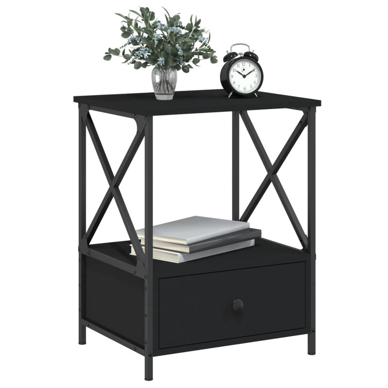 Cinar 50cm W Iron Bedside Table, Black