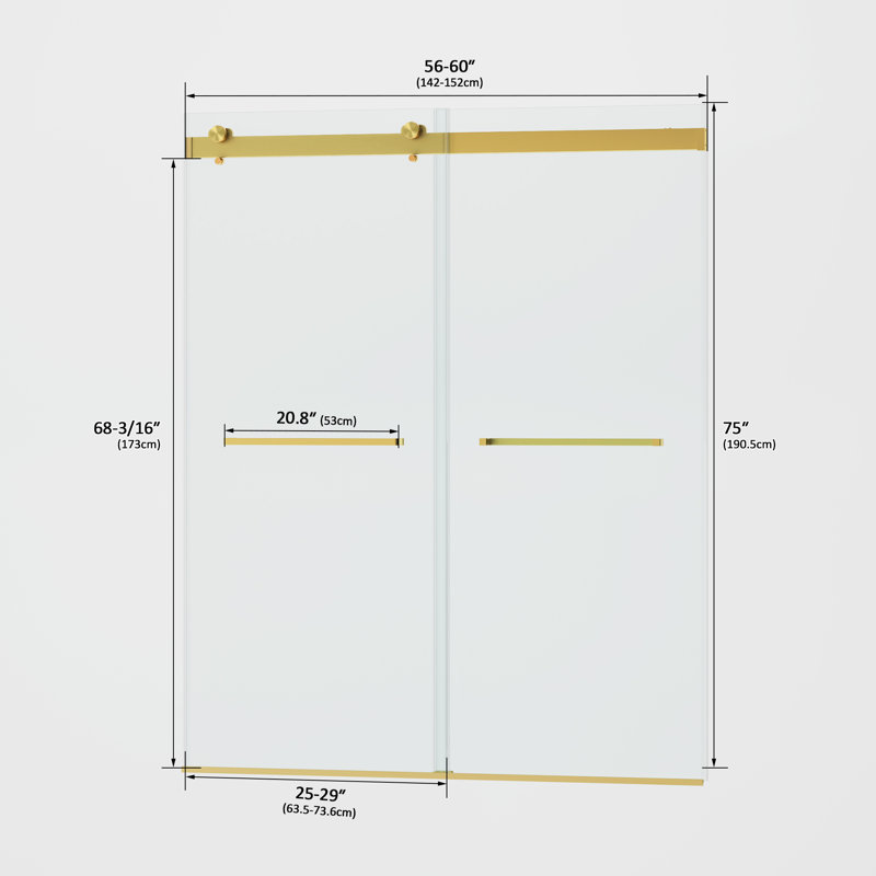 56" - 60" W x 75" H Double Sliding Frameless Shower Door with 5/16"(8mm) Clear Tempered Glass with soft close system