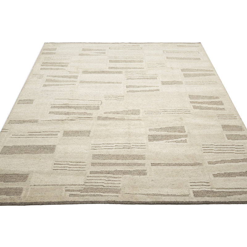 Tapis oriental moderne beige fait à la main 8 x 10