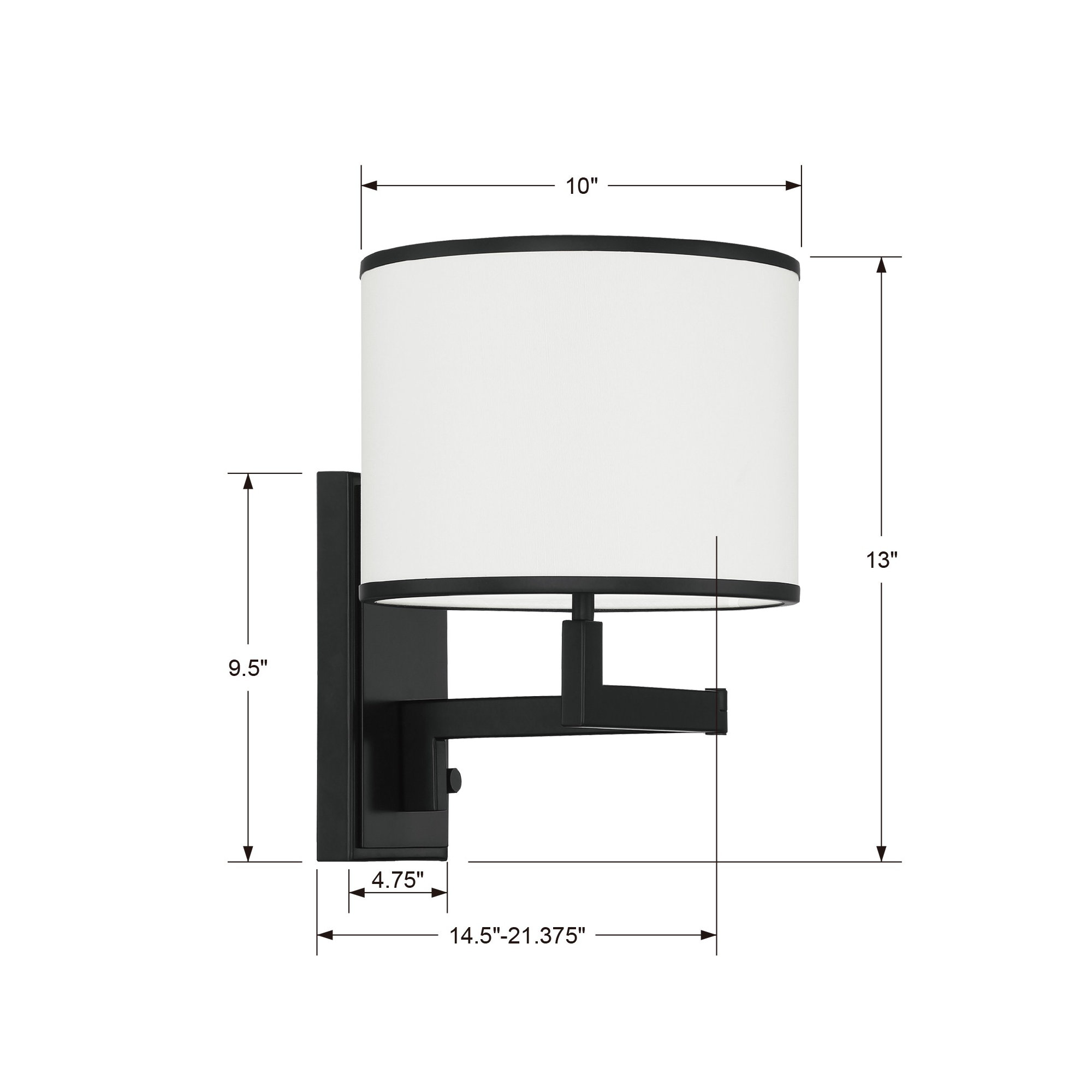 Cobblefield Single Light Dimmable Swing Arm Sconce, Matte Black