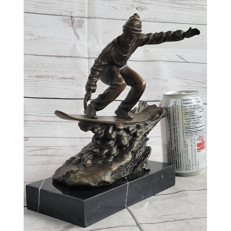 Snowboarder sculpture en bronze statue en métal trophée sur base de marbre