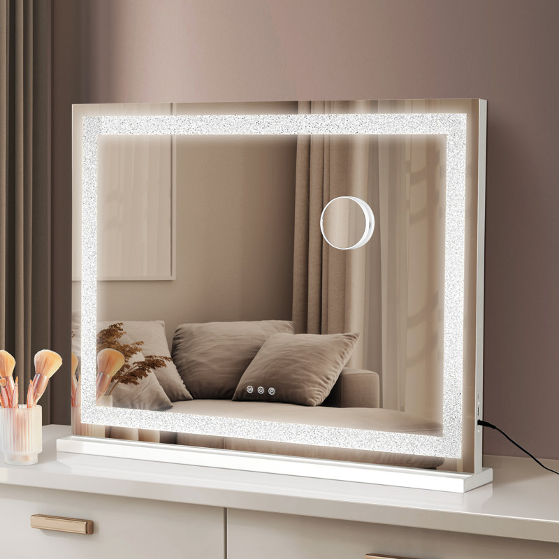 Ayaina Tabletop Touch Vanity Mirror Crystal Makeup USB LED 80x62cm Large