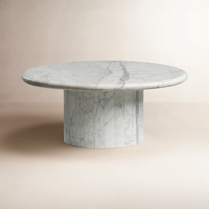 Stuart Marble Coffee Table - Large-White Calacatta Marble, 13" H x 30.75" L x 28.5" W