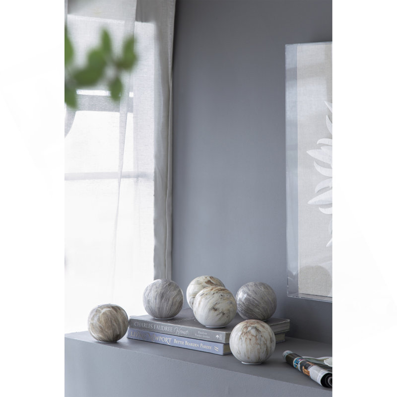Set Of 6, D4x4" Marbleized Ball Accents, Brown