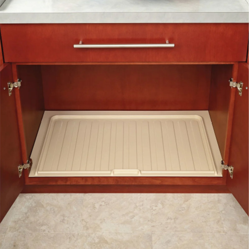 Almond Polymer Trim-to-Fit Drip Tray for 27" - 30" Vanity Sink Base Cabinets, 0.75" H x 28.5" W x 20.25" D, Almond