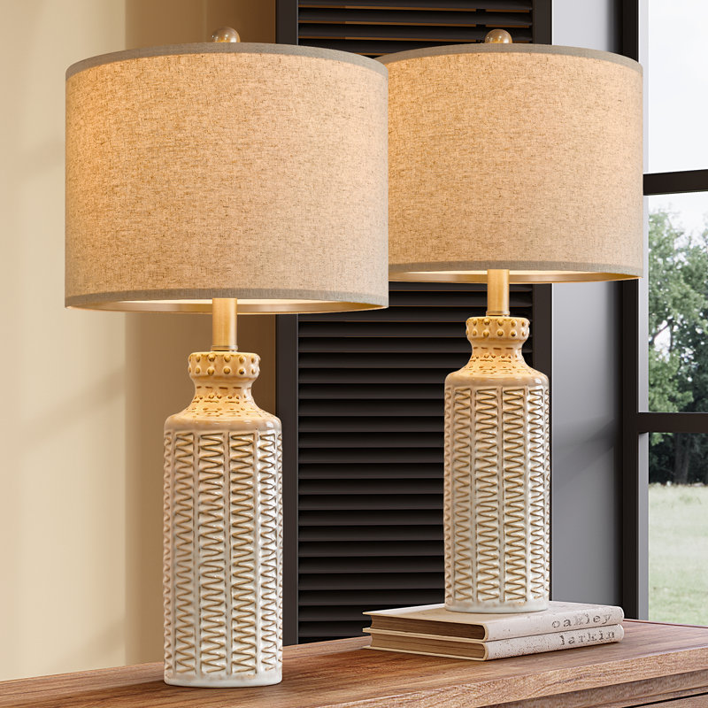 24.75'' Ceramic Table Lamp Set Bedroom Living Room Traditional Rustic Modern Nightstand Lamps