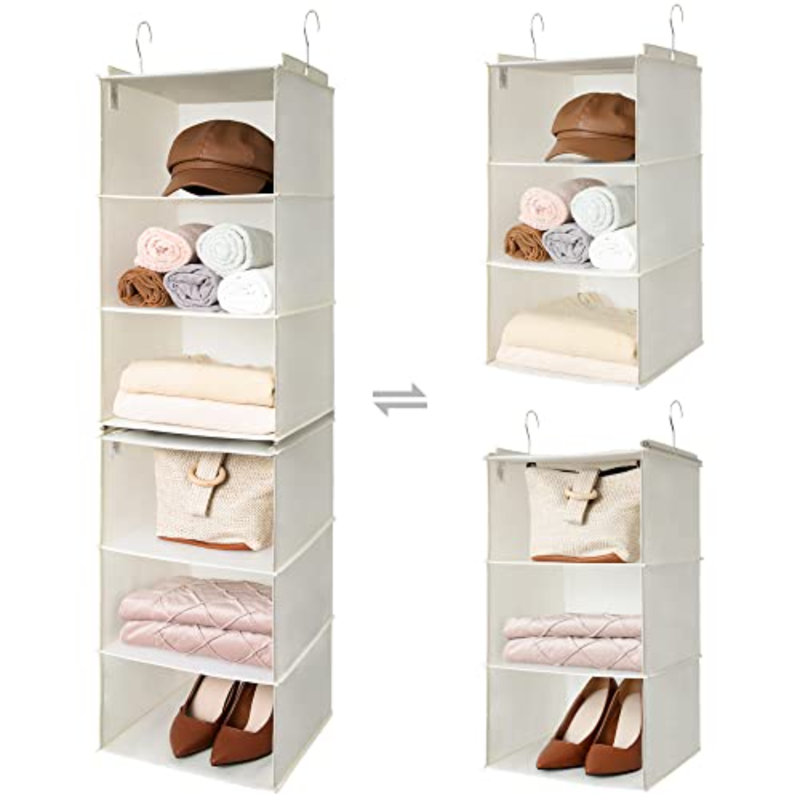 6 tablettes de placard suspendues à 6 tablettes, séparable en 2 ensembles de 3 tablettes de placard, organisateurs suspendus et rangement pour le salon, beige