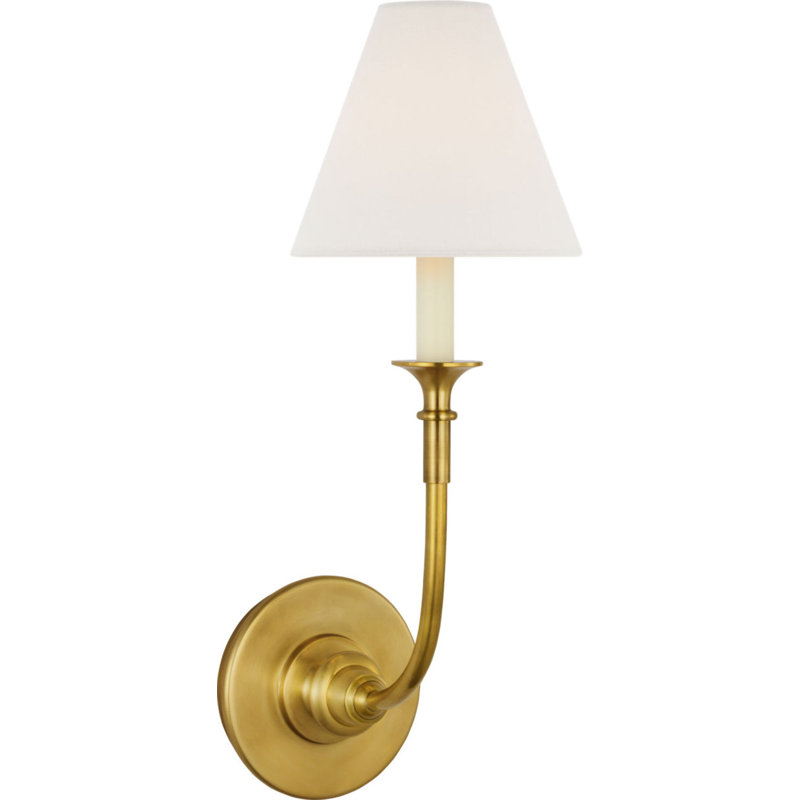 Piaf Single Sconce in Hand-Rubbed Antique Brass with Linen Shade