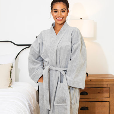 Peignoir 100% coton en velours neutre avec poches