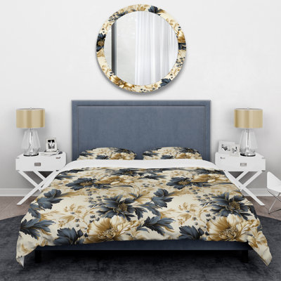 Ensemble de housse de couette à motif floral damassé doré et blanc doré et blanc