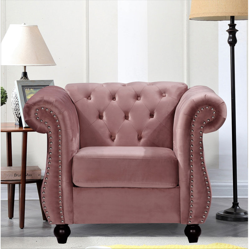 Feldt Velvet Chesterfield Chair, Rose
