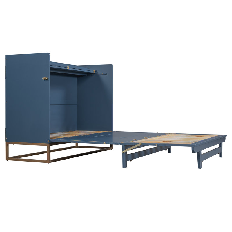 Grand lit escamotable avec armoire verticale, lit pliable peu encombrant pour une vie compacte, Bleu