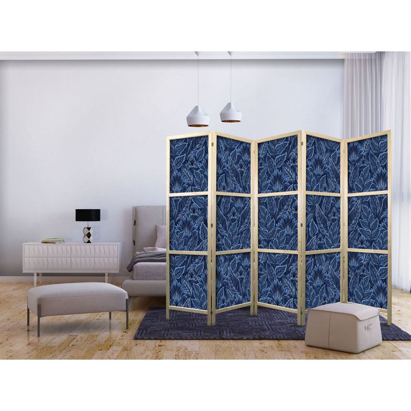 171cm H Solid Wood Folding Room Divider, Blue, 171cm H x 225cm W x 1.2cm D