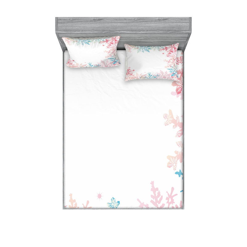 Drap-housse et coussin décoratif Ambesonne Winter Coral Blue Pale Green, Ensemble de draps pour très grand lit californien