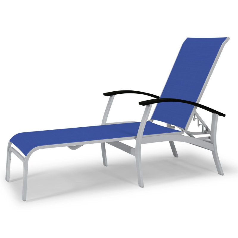 Askar Outdoor Rust-Resistant Metal Chaise Lounge, Black P70, Textured Desert, Atlantis Royal Blue Sunbrella®