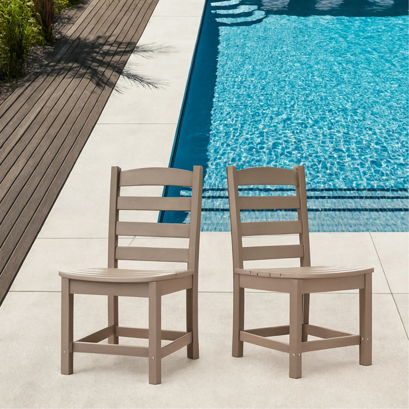 Wooden Color  Armless Outdoor Chairs – HDPE Material   Set Of 2, Antique Dark Oak