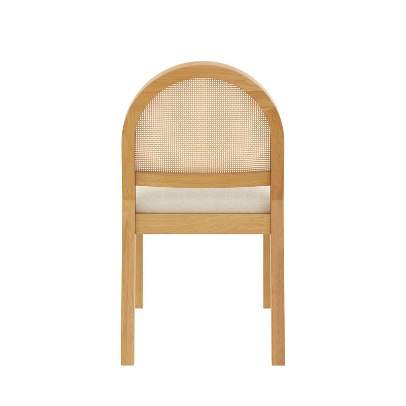 Cream Boucle and Warm Pine Cane Back Dining Chair