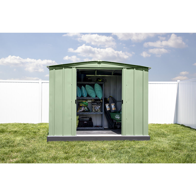 Sage Green 8x6 Galvanized Steel Peak Roof Storage Shed