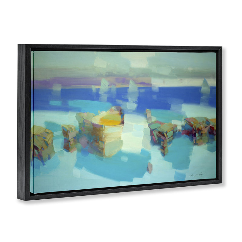Toile abstraite "Falaises nautiques" par Vahe Yeremyan, Cadre flottant noir de jais, H 17 po x l 25 po x P 1,7 po