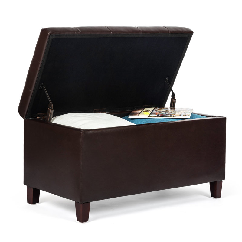 Mogadore Home Rectangle Storage Ottoman Bench, Brown Faux Leather