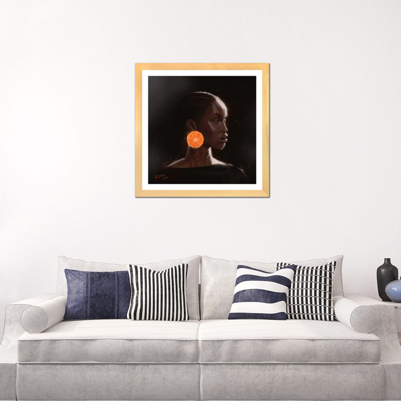 Orange par Adekunle Adeleke - impression d'art graphique, Blanc, Toile avec cadre en bois beige, H 24 po x l 24 po x p 1 po