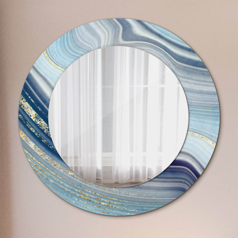 Huldar Glass Flat Mirror, 50cm H x 50cm W, Golden Light Blue Marble