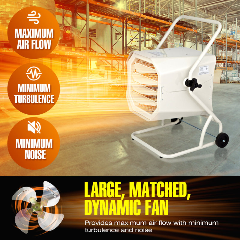 10,000 Watt Electric Forced Air Utility Heater with Cart and Adjustable Thermostat