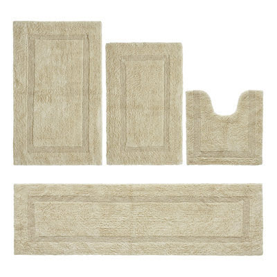Lux  Premium 2370 GSM 100% Cotton 4 Piece Bath Rug Sets, Machine Washable, Super Absorbent & Tufted Weave Reversible Bath Mat for Bathroom, Shower, and Tub, Oeko-Tex Certified Bathroom Rugs, Sand