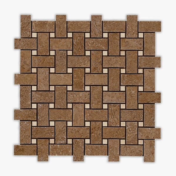 Noce, Ivory Honed Basketweave Travertine Mosaic