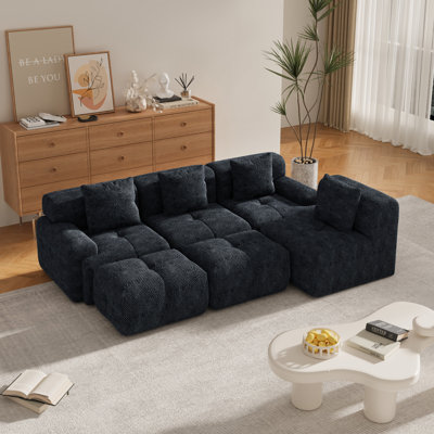 Canapé modulaire en forme de U de 135 po - Siège très profond pour 4 personnes et plus, sans assemblage, avec repose-pieds convertible et 4 coussins, tissu en velours moelleux, pour grand salon et cinéma maison, gris anthracite