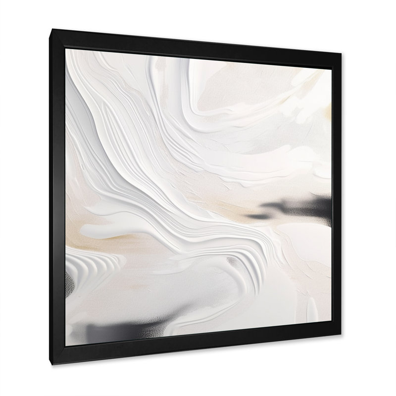 Blanc et or ondulations de pierre - art mural abstrait en marbre, H 16 po x l 16 po, Impression encadrée, Noir