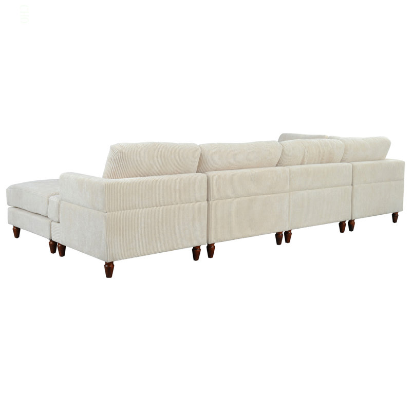 Canapé modulaire modulaire en forme de L avec repose-pieds pour salon, bureau et espace spacieux, Polyester beige