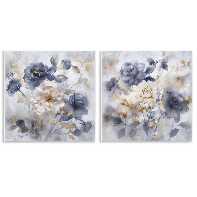 "Blue Accents Roses", ensemble de 2 plaques murales, design par Irene Weisz