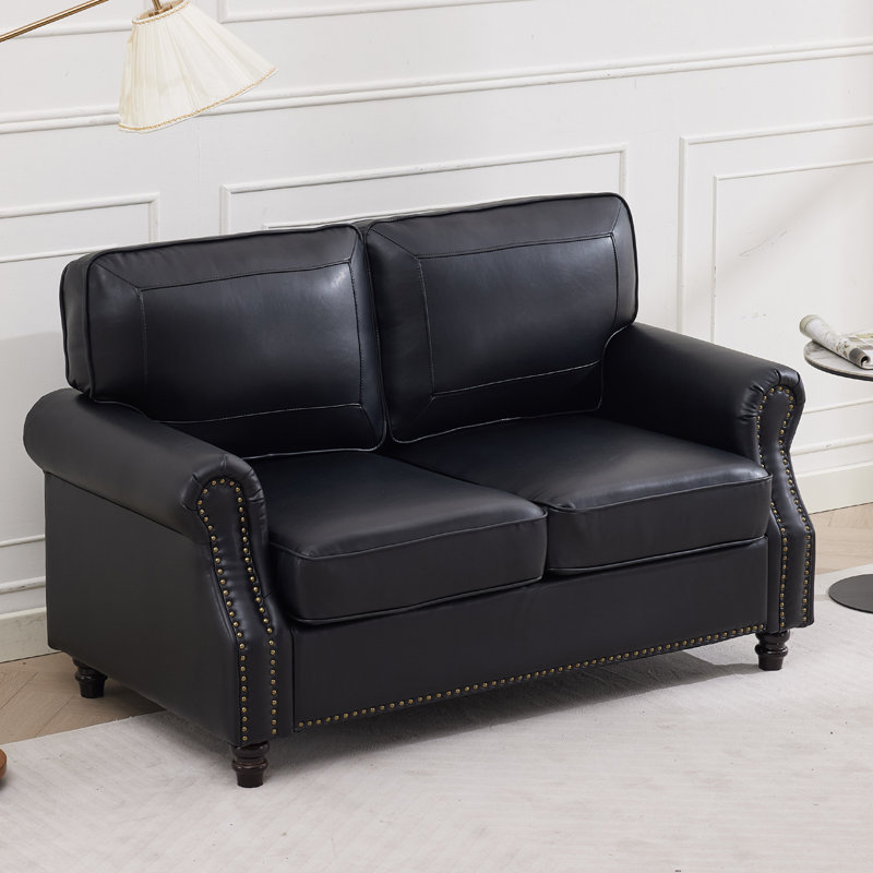 59" Upholstered Loveseat Faux Leather Sofa, Black