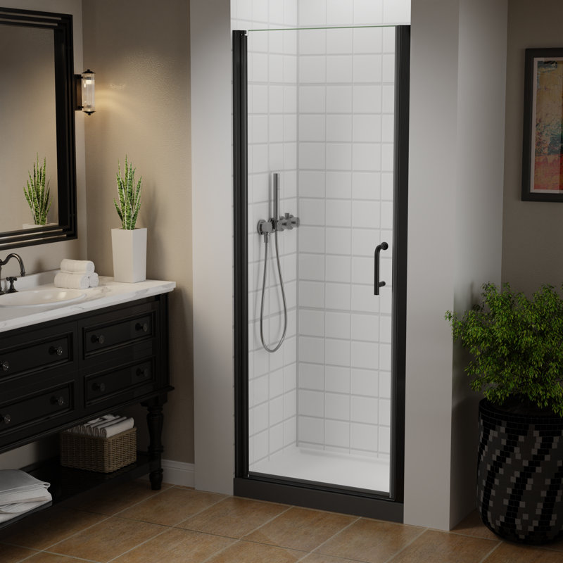 72 In. H Semi-Frameless Pivot Shower Door in Matte Black With Clear Glass, 30" W