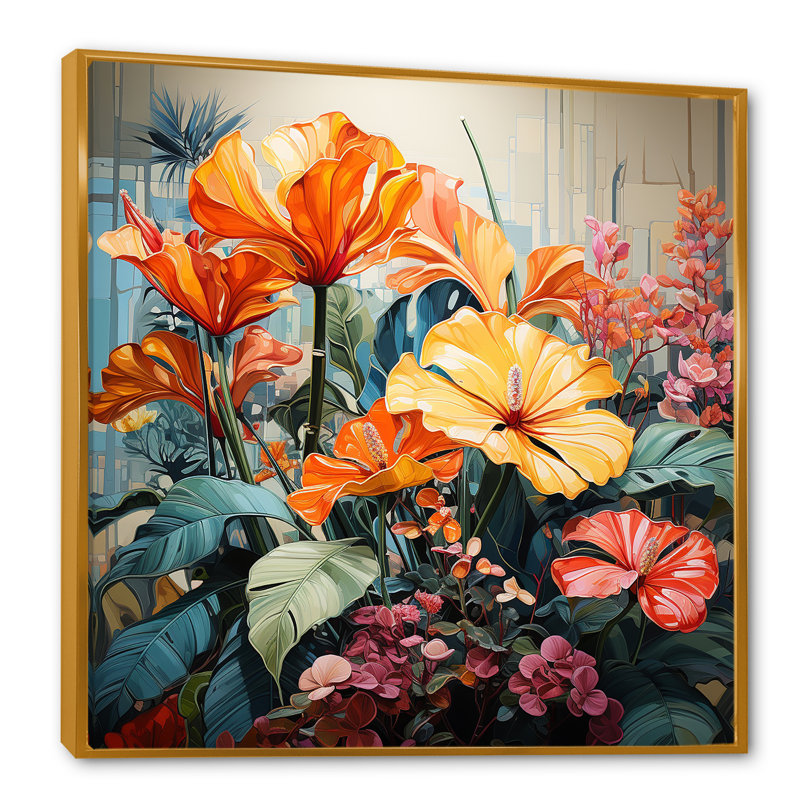 Vibrant Botanical Plants Symphony II, H 30 po x l 30 po x P 1 po, Cadre flottant doré