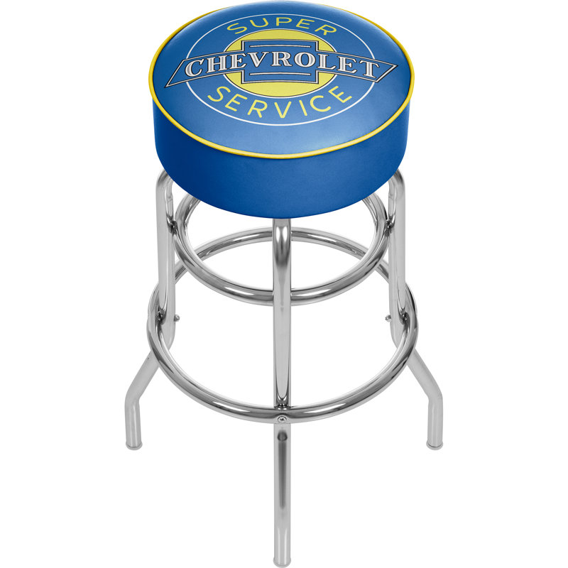 Blue and Chrome Swivel Backless Metal Bar Stool