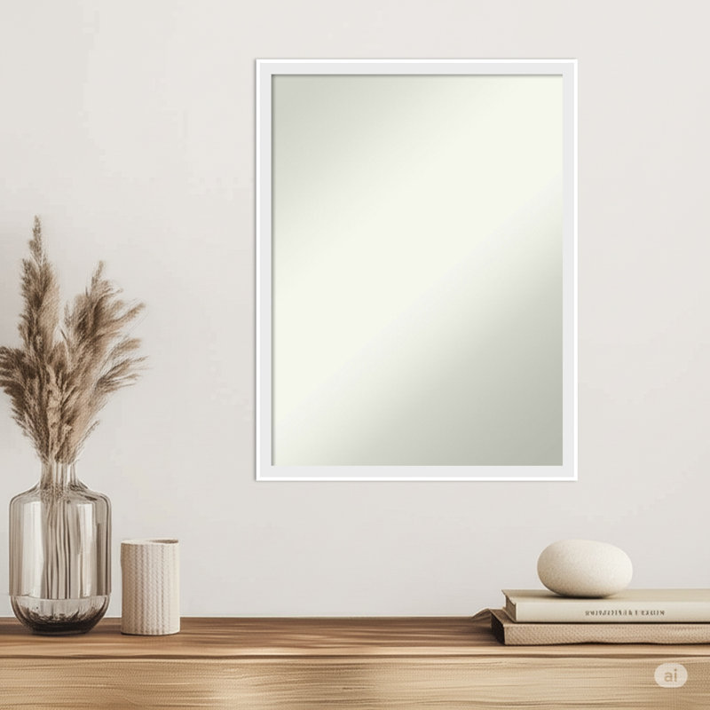 Incline Non-Beveled Wood Framed Wall Mirror, 25.5" x 19.5", White