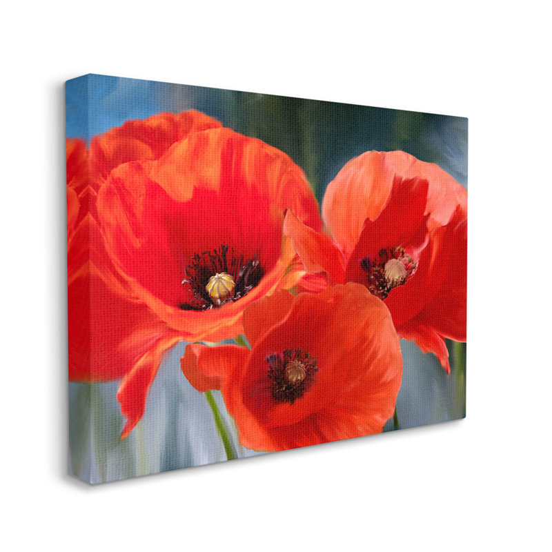 Bold Red Poppy Flower Trio White Framed Wood Wall Art