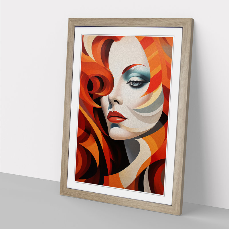 Woman With Red Hair Dadaism - Single Picture Frame Print on Wood, Oak, 64cm H x 46cm W x 2cm D