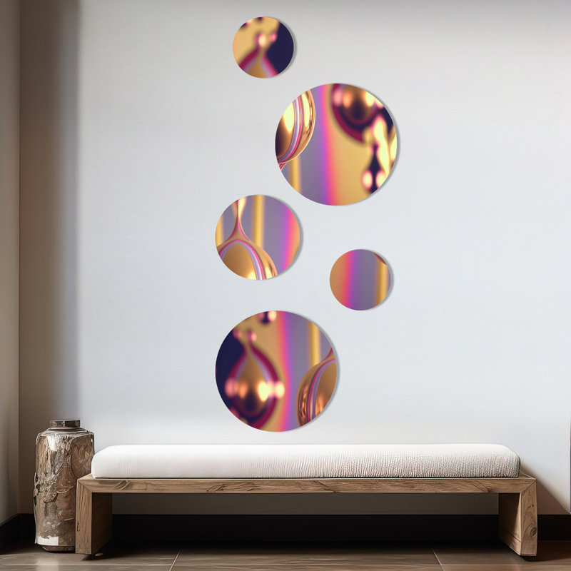 Ensemble de 5 décorations murales infinies roses et dorées en métal