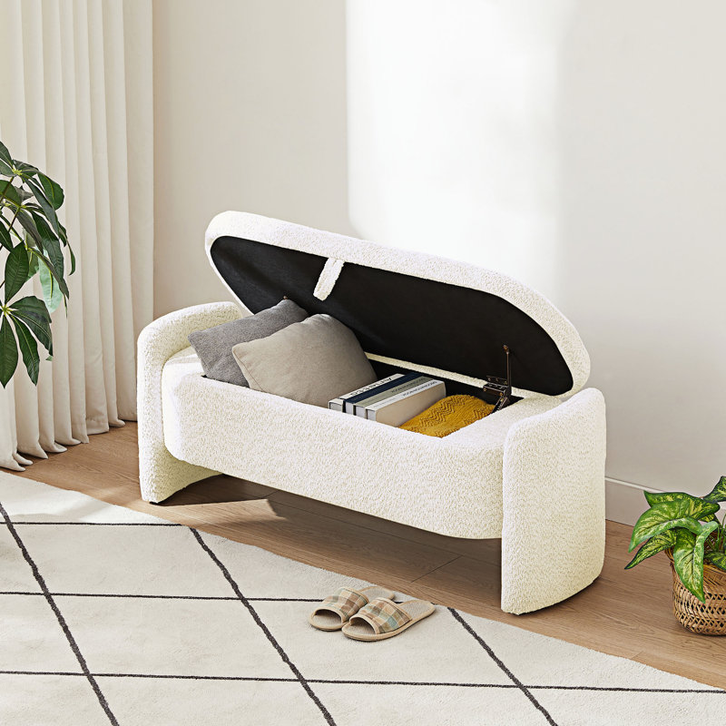 Banc de rangement rembourré Borkovany, Blanc