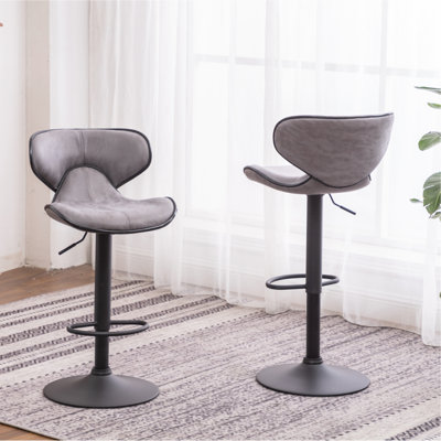 2 pièces, gris, base en métal, siège pivotant, revêtement confortable, l 17,37 po x P 21,25 po, H 34 po à 42,5 po, gris avec et base - expérience d'assise agréable et patinée