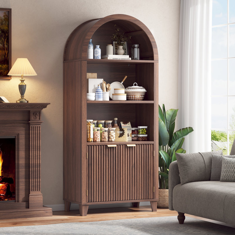 Arched 5-Tier Bookcase with Adjustable Shelves, Multi-Purpose Storage Bookshelves, Dark Brown